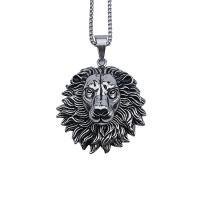 Stainless Steel Animal Pendants, Lion, plated, blacken 