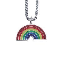 Enamel Stainless Steel Pendant, Rainbow, plated 