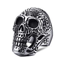 Stainless Steel Finger Ring, Skull & blacken 