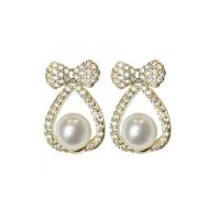 Zinc Alloy Rhinestone Drop Earring, Bowknot, gold color plated, with rhinestone, golden, nickel, lead & cadmium free 