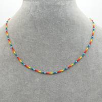 Glass Seed Beads Necklace, Seedbead, stainless steel lobster clasp, with 1.97 extender chain, gold color plated, twist oval chain & for woman, multi-colored Approx 16.93 Inch 