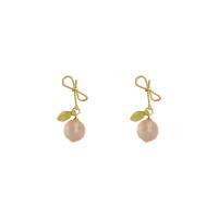 Lampwork Drop Earring, Brass, with Lampwork & Acrylic, Peach, gold color plated, for woman, pink 
