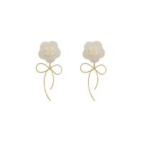 Resin Drop Earring, with Brass, Flower, gold color plated, for woman, white 