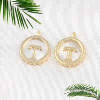 Brass Jewelry Pendants, with Shell, Round, golden 