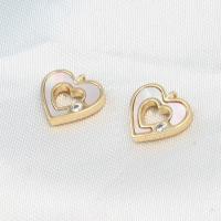 Brass Heart Pendants, with Shell, micro pave cubic zirconia, golden 