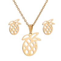 Fashion Stainless Steel Jewelry Sets, Stud Earring & necklace, Pineapple, plated, 2 pieces & fashion jewelry & for woman 