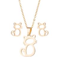 Fashion Stainless Steel Jewelry Sets, Stud Earring & necklace, Cat, plated, 2 pieces & fashion jewelry & for woman 