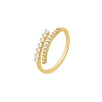 aleación de zinc Anillo de dedo abierto, con Perlas plásticas, chapado en color dorado, para mujer & con diamantes de imitación, dorado, libre de níquel, plomo & cadmio, 17mm, Vendido por UD