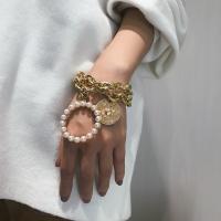Zinc Alloy Pearl Bracelets, with Plastic Pearl, with 1.97 extender chain, Round, gold color plated, 2 pieces & oval chain & for woman, golden Approx 6.5 Inch 