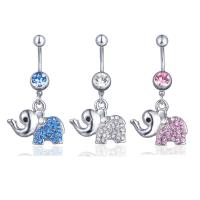 Stainless Steel Belly Ring, 316 Stainless Steel, Elephant, platinum color plated, fashion jewelry & Unisex & with rhinestone 