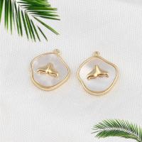 Brass Jewelry Pendants, with White Shell, real gold plated, white 