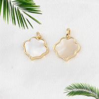 Brass Jewelry Pendants, with White Shell, real gold plated, white 