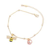 Cultured Freshwater Pearl Brass Bracelet, with Freshwater Pearl, gold color plated, micro pave cubic zirconia & for woman & enamel Approx 9.84 Inch 