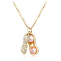 Freshwater Pearl Brass Necklace, with Freshwater Pearl, Peanut, gold color plated, micro pave cubic zirconia & for woman Approx 17.72 Inch 