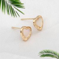 Brass Earring Drop Component, with Shell, Heart, golden 