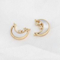 Conector de Micro Pavé de Zirconía Cúbica en Latón, metal, con Nácar, Luna, micro arcilla de zirconia cúbica, dorado, 12x10x3mm, Vendido por UD