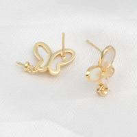 Brass Earring Drop Component, with Shell, Butterfly, golden 
