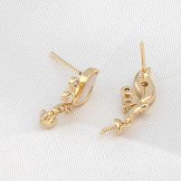Brass Earring Drop Component, with Shell, micro pave cubic zirconia, golden 