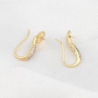 Brass Earring Stud Component, micro pave cubic zirconia, golden 
