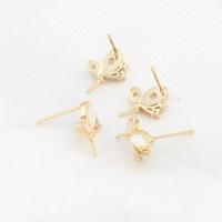 Brass Earring Stud Component, with Shell, micro pave cubic zirconia, golden 