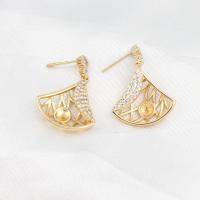 Brass Earring Drop Component, micro pave cubic zirconia, golden 