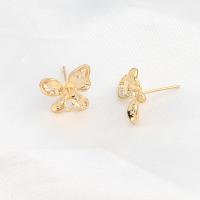 Brass Earring Stud Component, Butterfly, golden 