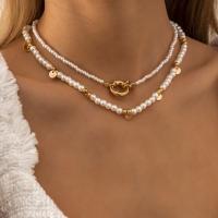 Plastik-Perlenkette, Messing, mit Verkupferter Kunststoff & Kunststoff Perlen, goldfarben plattiert, Modeschmuck & für Frau, goldfarben, frei von Nickel, Blei & Kadmium, verkauft von setzen