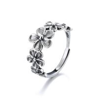 925 Sterling Silver Open Finger Ring, Flower, plated, Adjustable & for woman, 10mm 