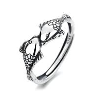 925 Sterling Silver Open Finger Ring, Fish, Adjustable & for woman, silver color 