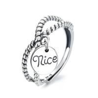 925 Sterling Silver Open Finger Ring, Adjustable & with letter pattern & for woman, silver color 