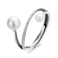 925 Sterling Silver Open Finger Ring, with Plastic Pearl, Adjustable & for woman, silver color, 13mm 