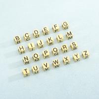 Stainless Steel Beads, Square, gold color plated & with letter pattern, 8mm 