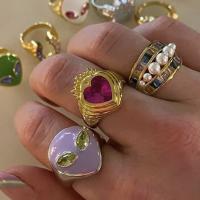 Emaille Zink Legierung Finger Ring, Zinklegierung, unisex & mit Perlen & mit Strass, keine, 17mm, verkauft von PC