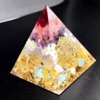 Resin Pyramid Decoration, with Natural Gravel, Triangle, other effects, multi-colored 