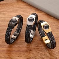 PU Leather Bracelet, with Titanium Steel, plated, temperature & woven pattern & for man Approx 8.27 Inch 