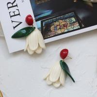 Resin Drop Earring, with Brass, Tulip, gold color plated & for woman, white 