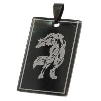 Stainless Steel Pendants, Rectangle, With Animal Pattern, black 
