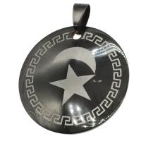 Stainless Steel Pendants, Round, with star pattern, black 