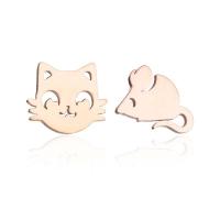 Stainless Steel Asymmetric Stud Earrings, plated, fashion jewelry & for woman 