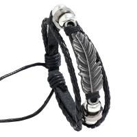 PU Leather Cord Bracelets, with Iron & Zinc Alloy, Feather, plated, braided bracelet & Unisex Approx 6.69 Inch 