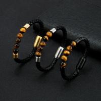 Leatheroid Cord Bracelets, Leather, with Tiger Eye, 316 stainless steel magnetic clasp, plated, braided bracelet & Unisex Approx 8.27 Inch 