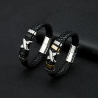 Leatheroid Cord Bracelets, Leather, with Titanium Steel, plated, braided bracelet & Unisex 12mm Approx 8.27 Inch 