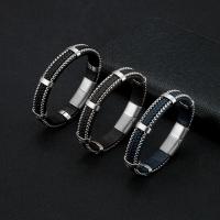 Bracelet en cuir artificiel, avec acier inoxydable 316L, Placage de couleur argentée, bracelet tressé & pour homme, plus de couleurs à choisir, 12mm Environ 8.27 pouce, Vendu par PC