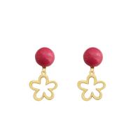 Resin Zinc Alloy Earring, with Zinc Alloy, Flower, gold color plated & for woman, red 