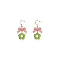 Acrylic Drop Earring, with Zinc Alloy, Flower, stoving varnish & for woman, green 