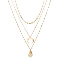 Mode-Multi-Layer-Halskette, Zinklegierung, mit Kunststoff Perlen, Mond, goldfarben plattiert, Modeschmuck, goldfarben, frei von Nickel, Blei & Kadmium, verkauft von PC