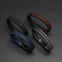 PU Leather Cord Bracelets, zinc alloy magnetic clasp, gun black plated, braided bracelet & Unisex 12mm 