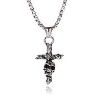 316L Stainless Steel Necklace, Skull Cross, anoint, Unisex & box chain, original color Approx 23.62 Inch 