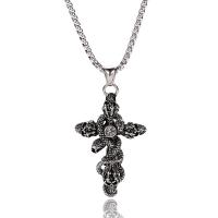 Stainless Steel Necklace, Skull Cross, silver color plated, Unisex & box chain & with rhinestone, original color Approx 23.62 Inch 