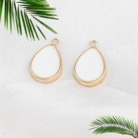 Brass Jewelry Pendants, with White Shell, Teardrop, real gold plated, white 